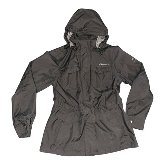 Eddie Bauer Women’s Medium Rain Jacket Weatheredge Plus dark gray hooded zip up - Picture 4 of 9